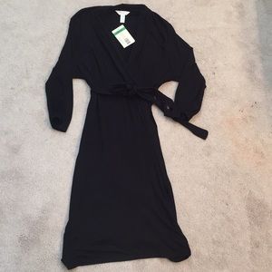 Black Faux Wrap Maternity Dress